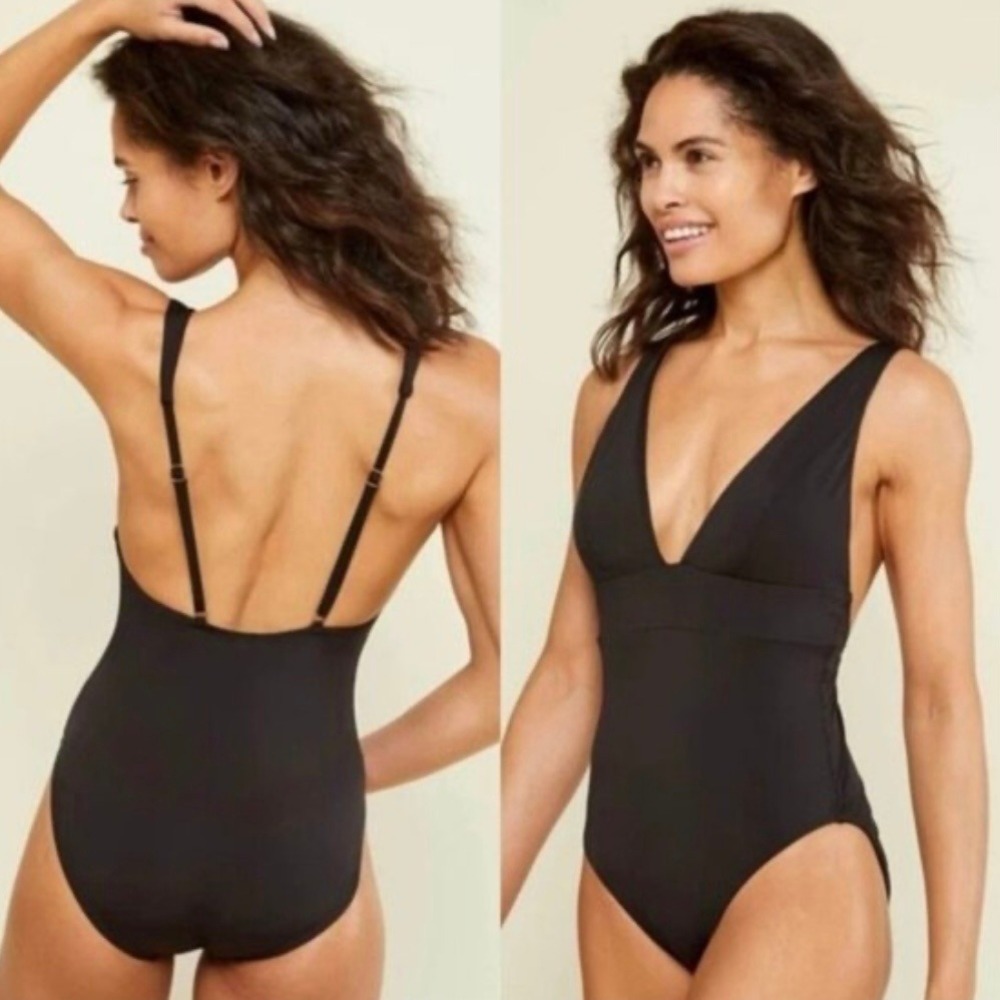 NWT Andie Swim Sardinia‎ XS One Piece Swimsuit Black Padded Plunge V-neck Swim